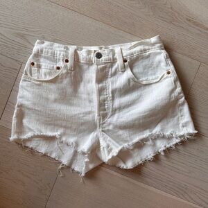 Levi's Cream Frayed Jean Shorts
